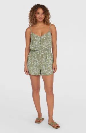 Romper mit Knöpfen und schmalen Trägern | Green Textured Jungle