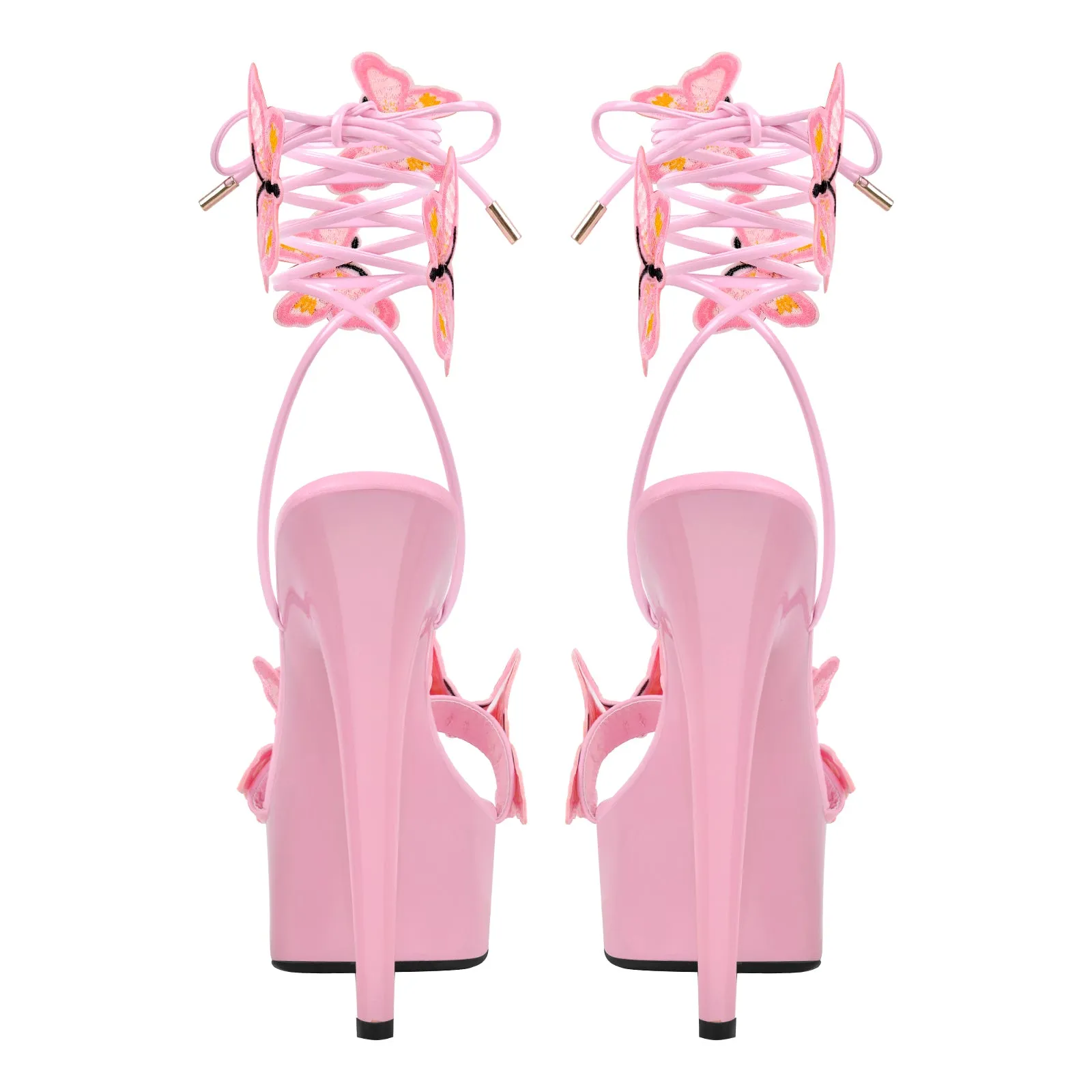 Round Toe Butterfly Lace-up Platform Stiletto Sandals