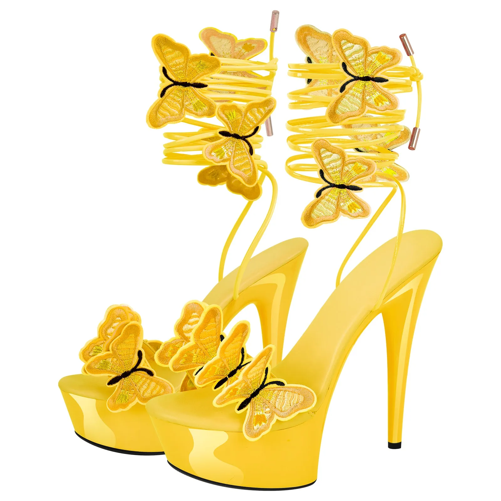 Round Toe Butterfly Lace-up Platform Stiletto Sandals