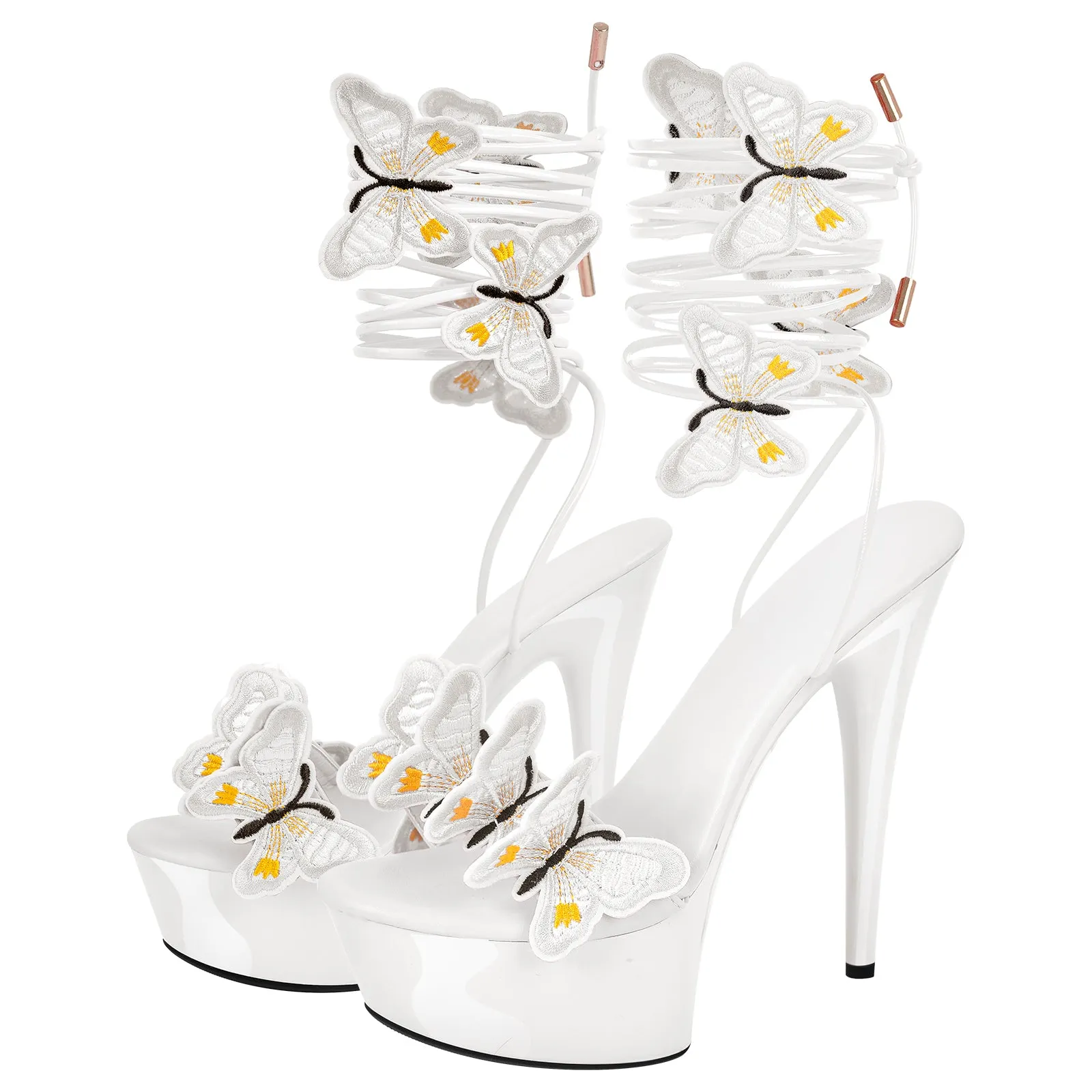 Round Toe Butterfly Lace-up Platform Stiletto Sandals