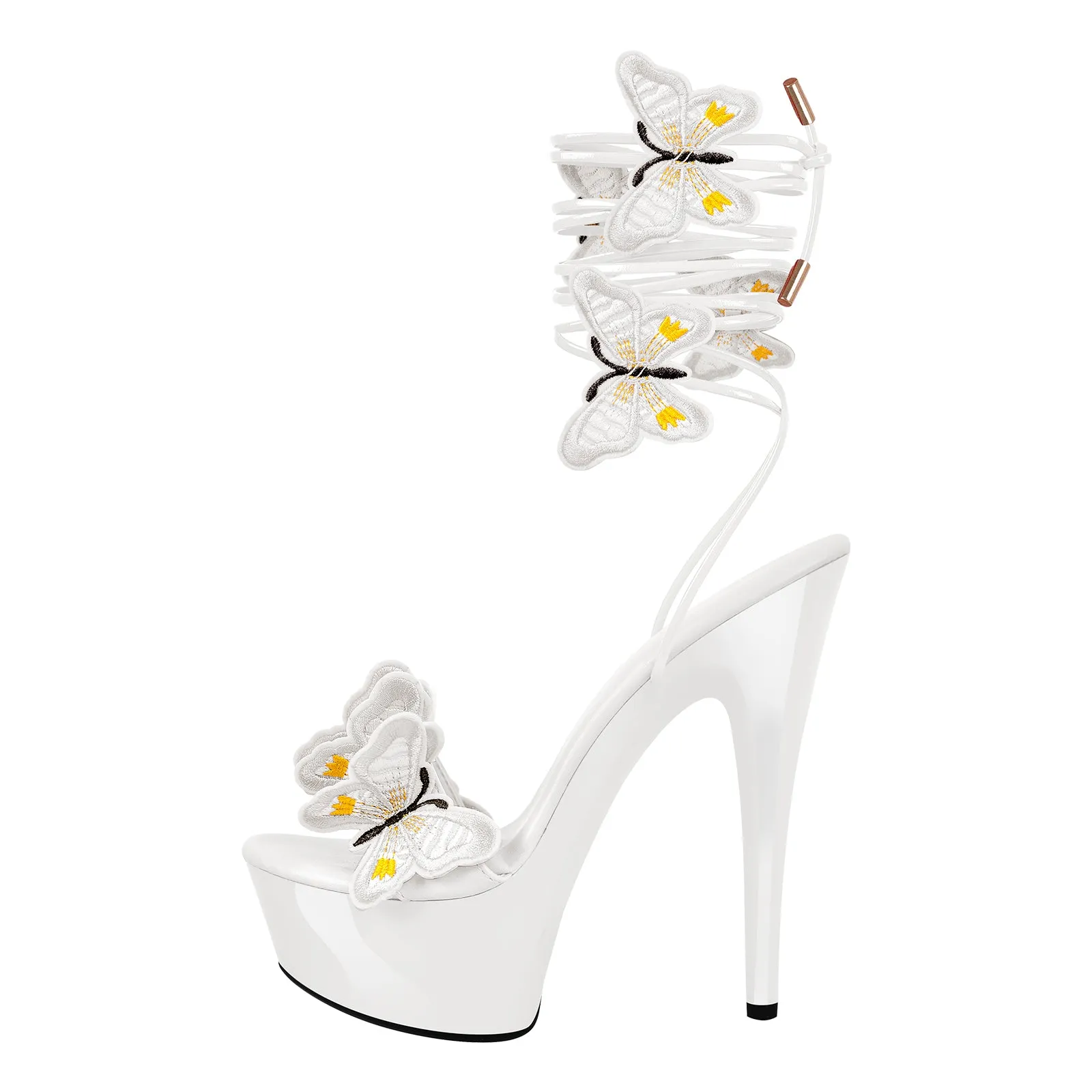 Round Toe Butterfly Lace-up Platform Stiletto Sandals