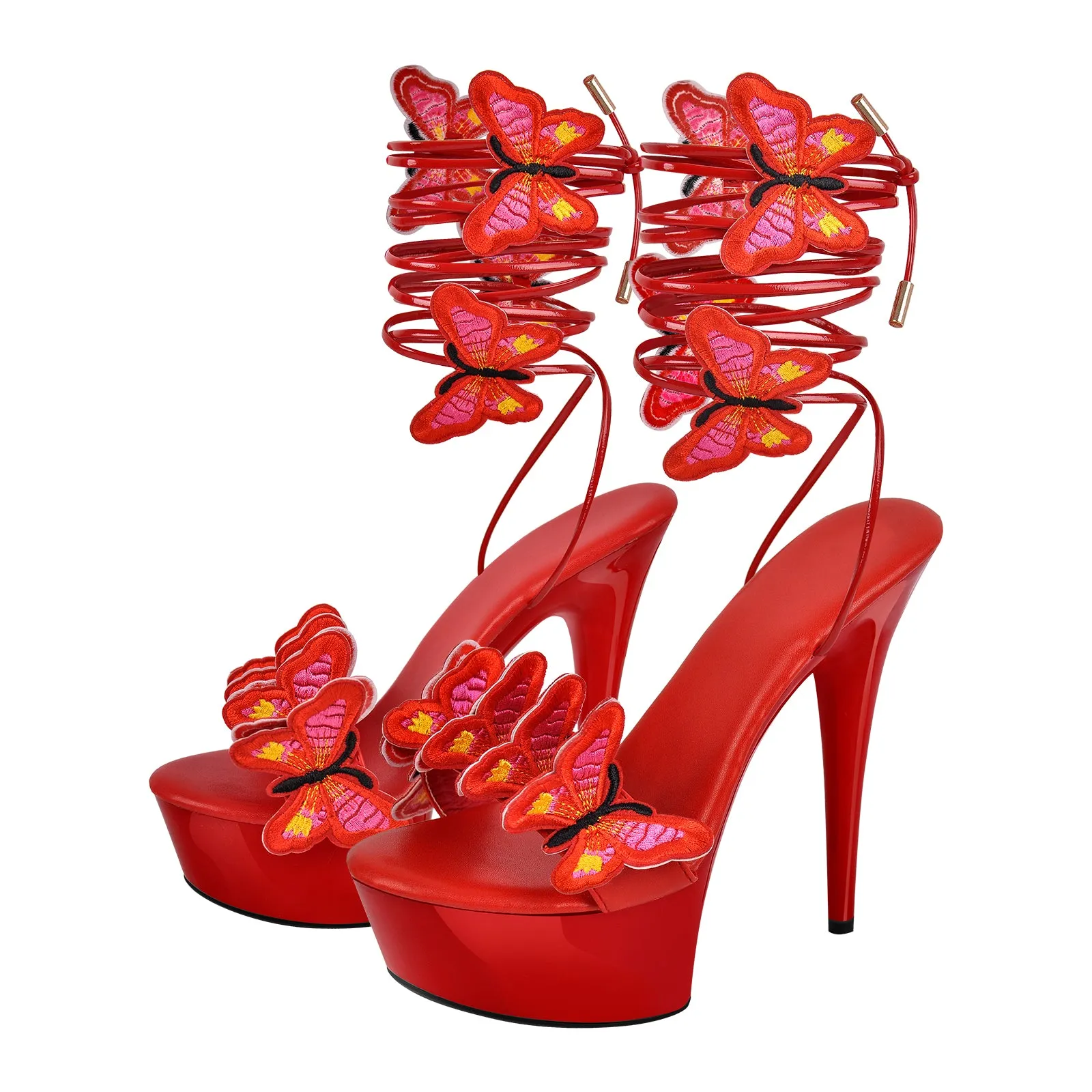 Round Toe Butterfly Lace-up Platform Stiletto Sandals