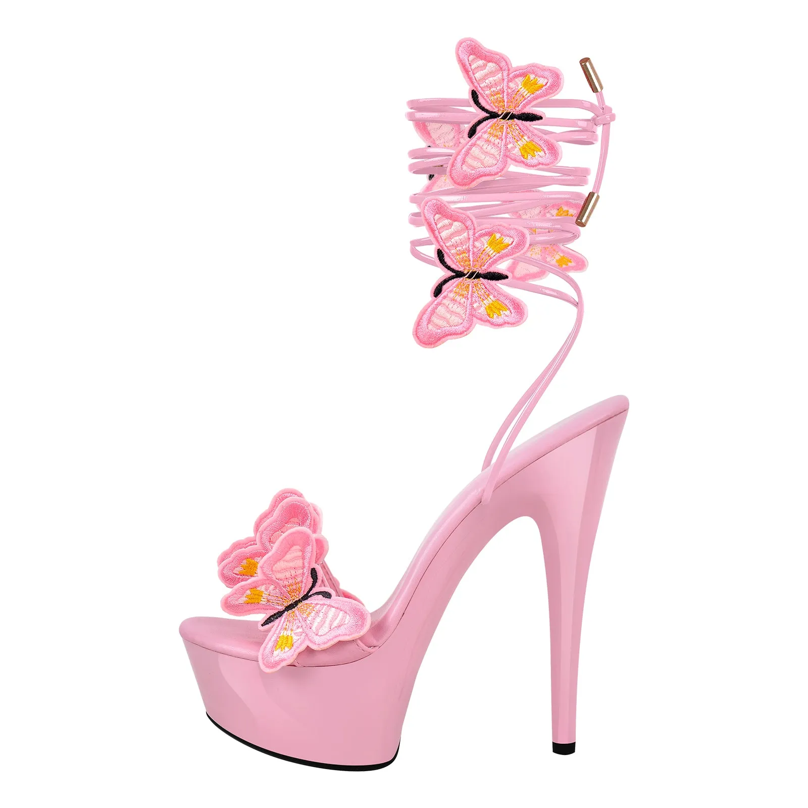 Round Toe Butterfly Lace-up Platform Stiletto Sandals