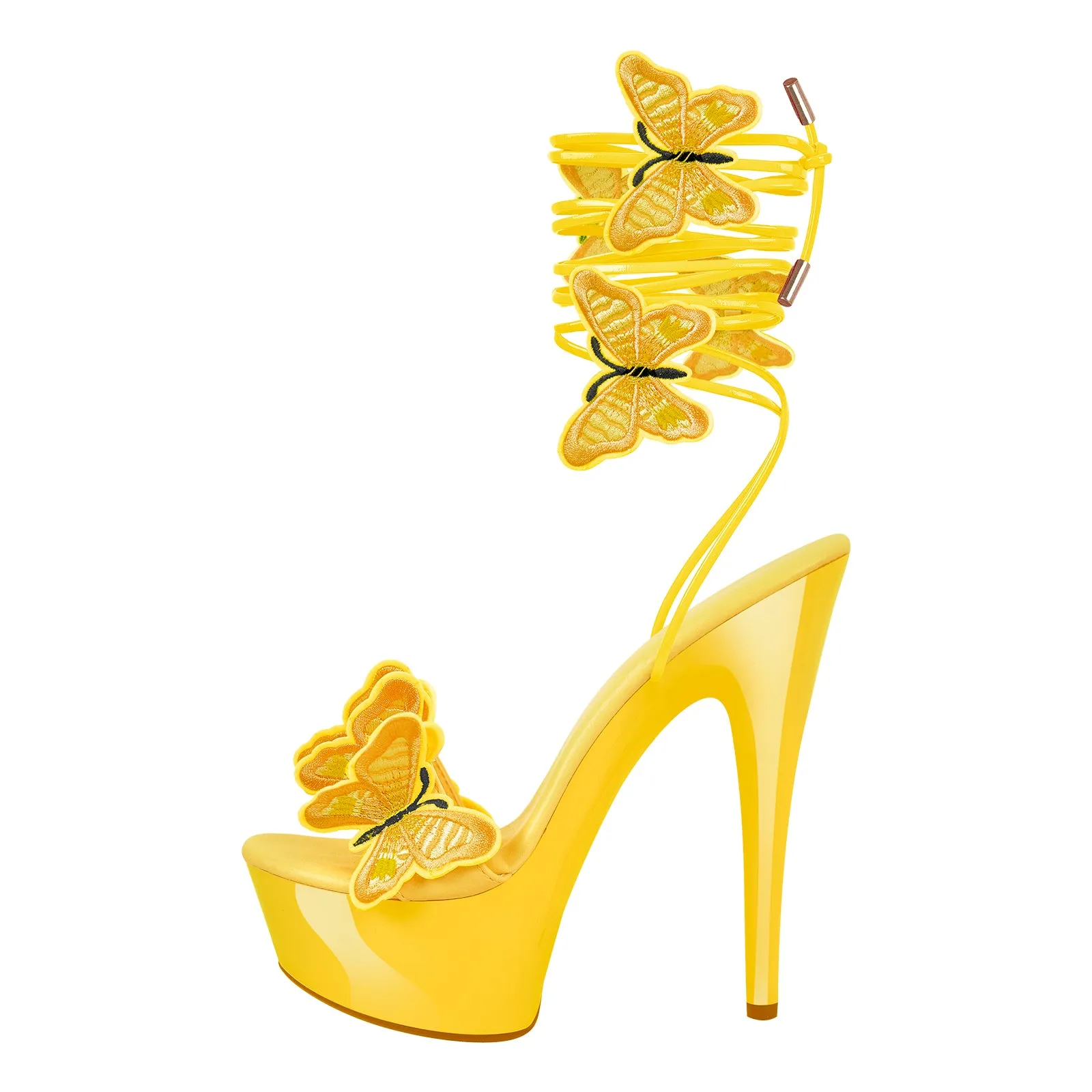 Round Toe Butterfly Lace-up Platform Stiletto Sandals