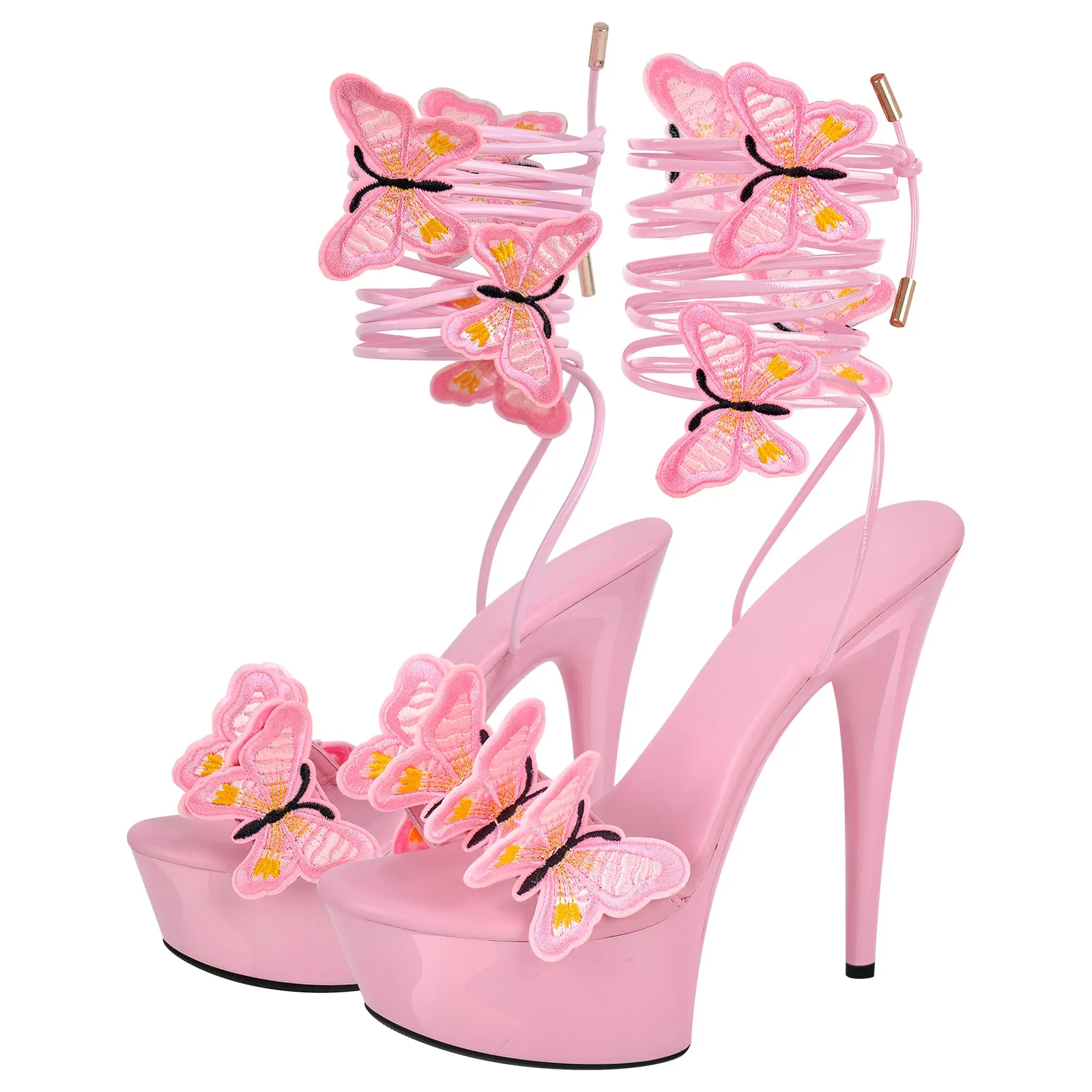 Round Toe Butterfly Lace-up Platform Stiletto Sandals