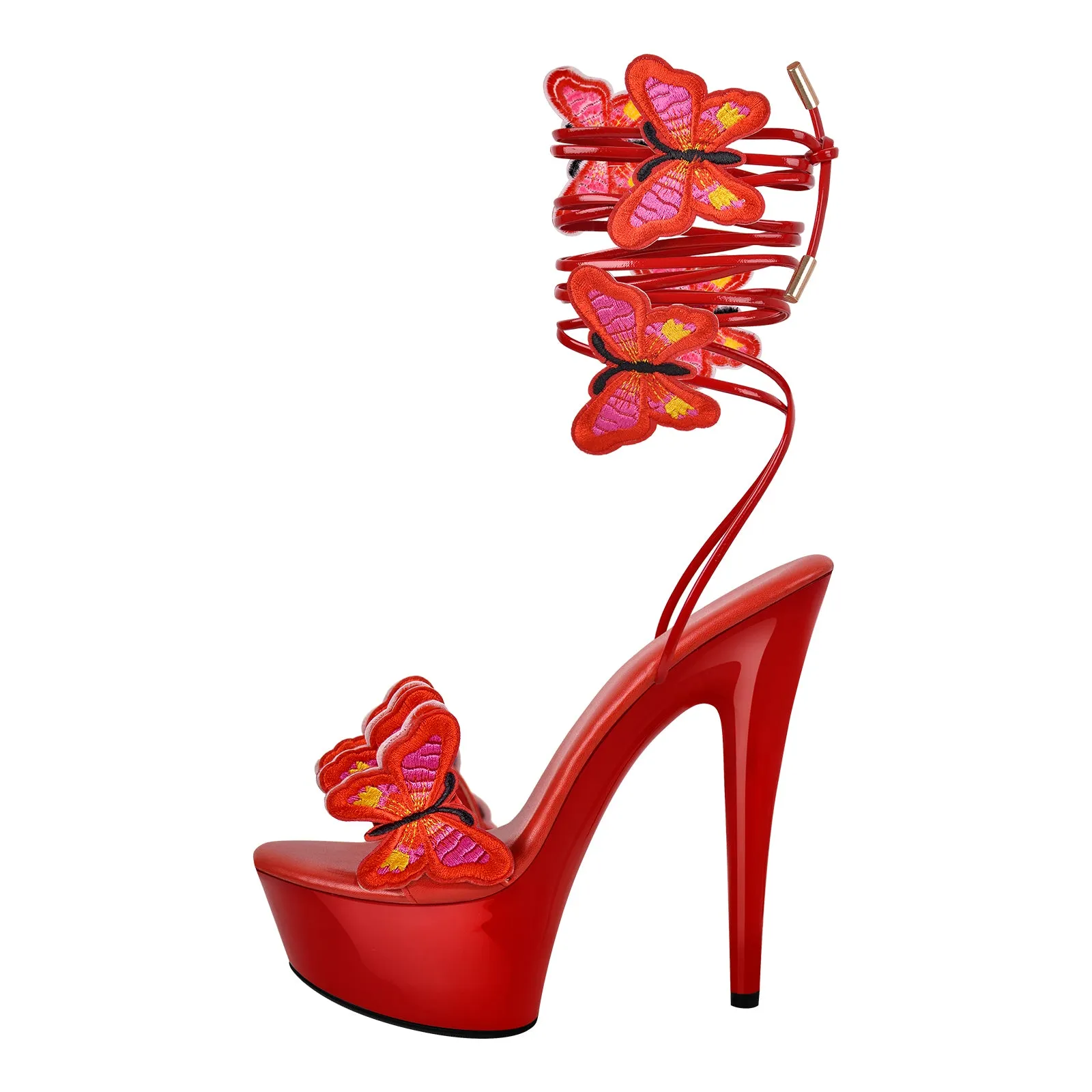 Round Toe Butterfly Lace-up Platform Stiletto Sandals