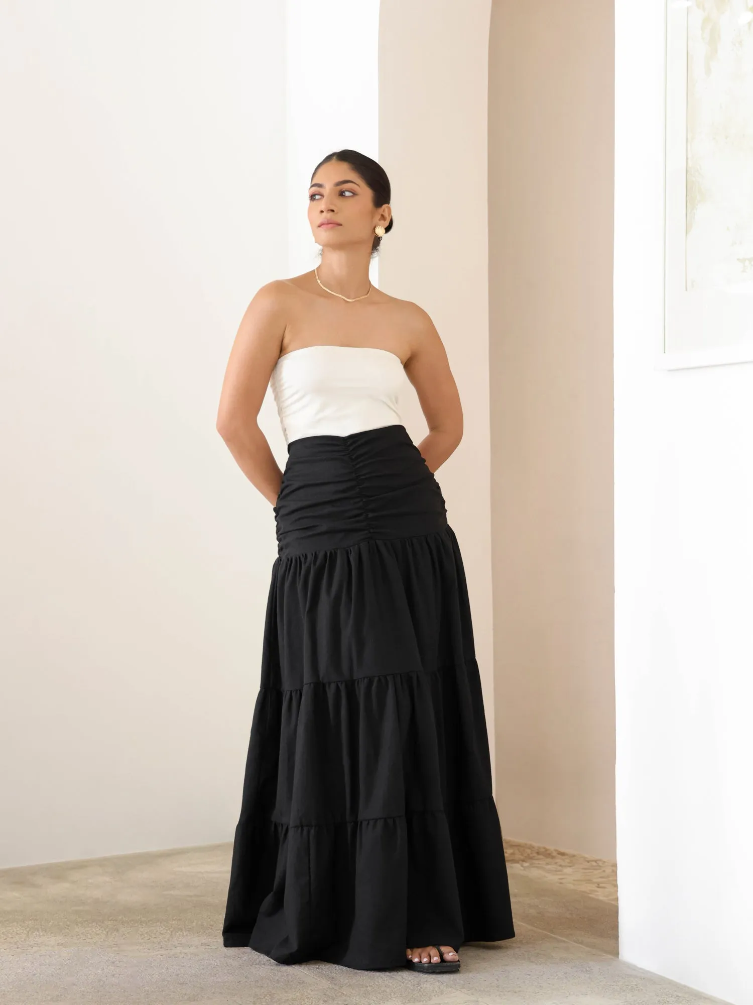 Ruch Detailed Tiered Linen Maxi Skirt
