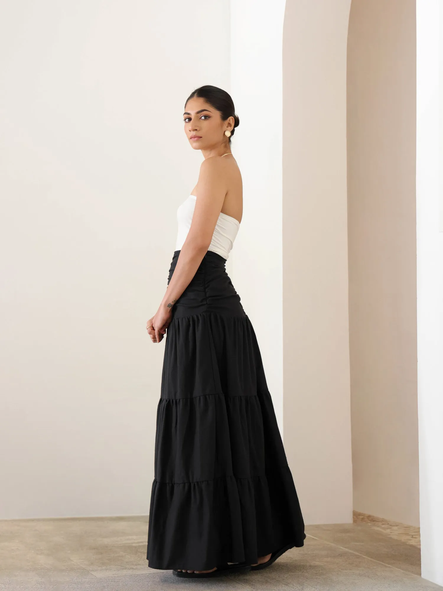 Ruch Detailed Tiered Linen Maxi Skirt