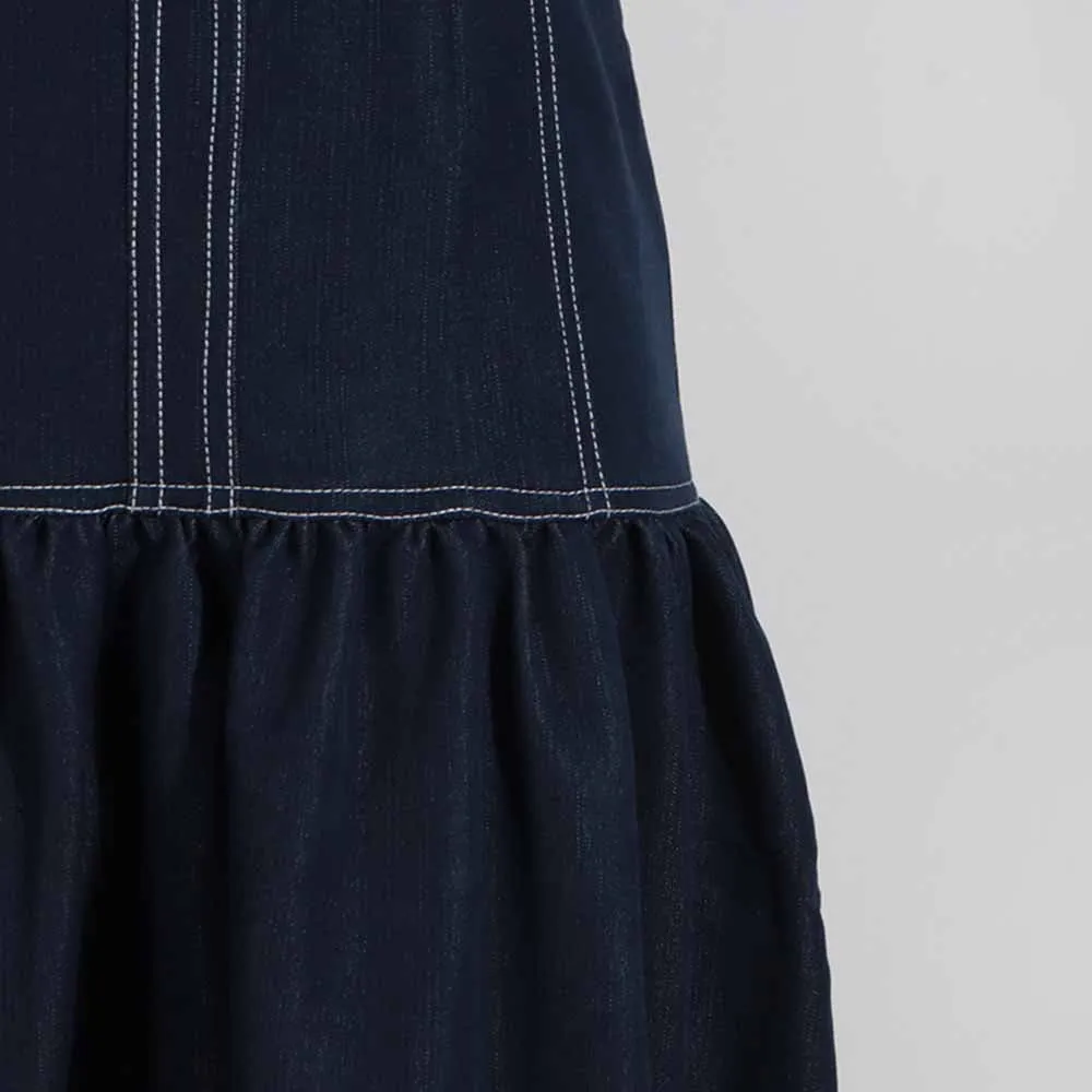 Ruffle Denim Jumpsuit Navy Blue Romper