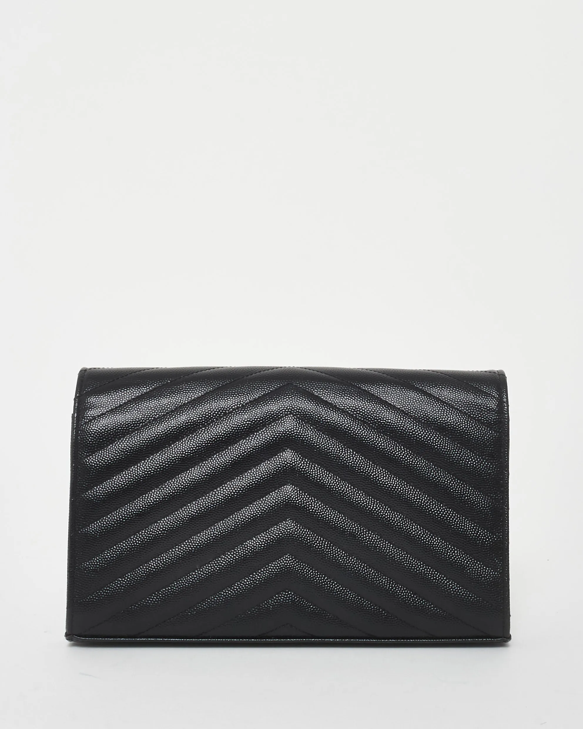 Saint Laurent Black Grained Leather Cassandra Envelope Large Wallet On Chain Bag GHW
