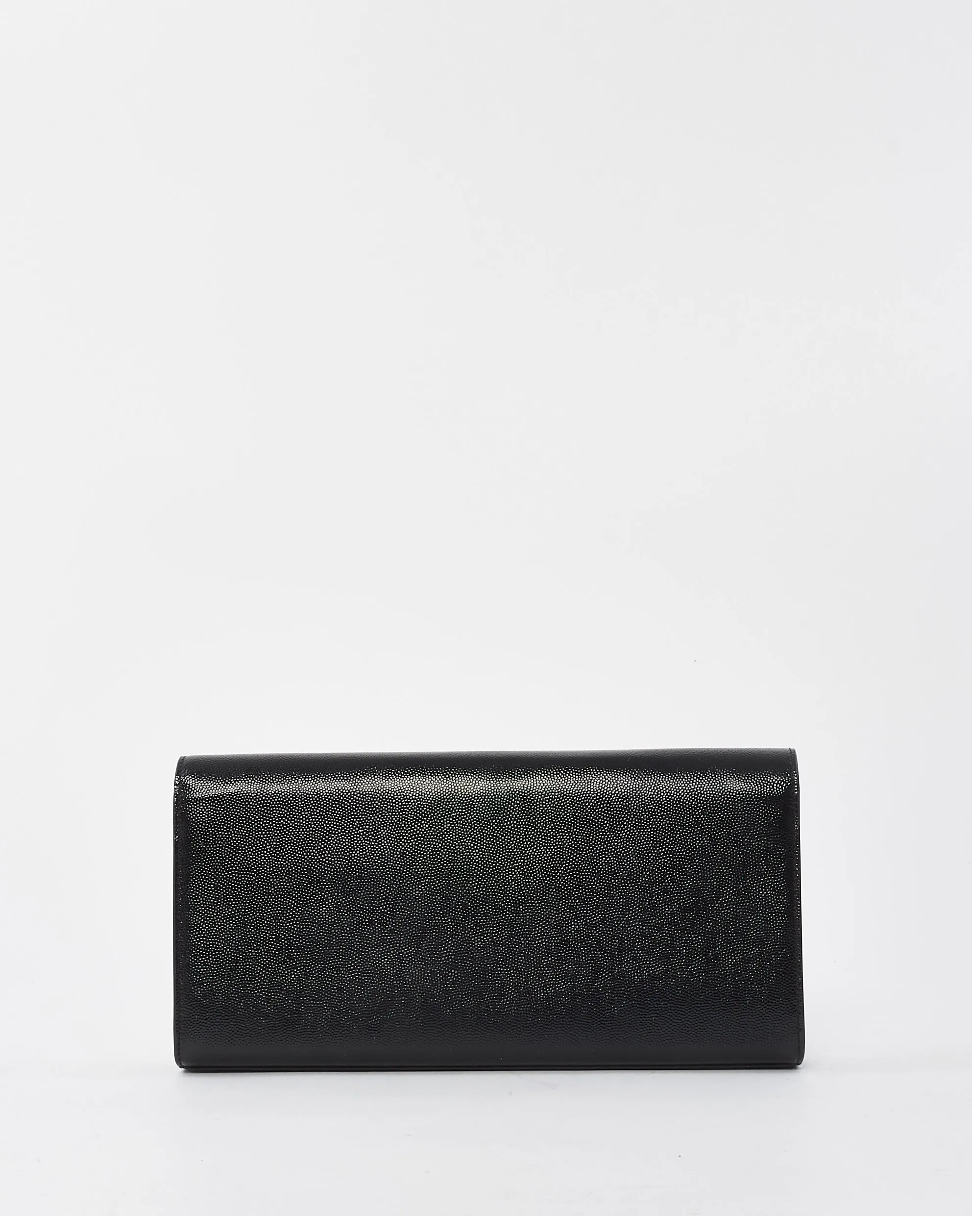 Saint Laurent Black Grained Leather YSL Logo Embossed Clutch
