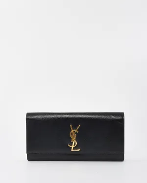 Saint Laurent Black Grained Leather YSL Logo Embossed Clutch