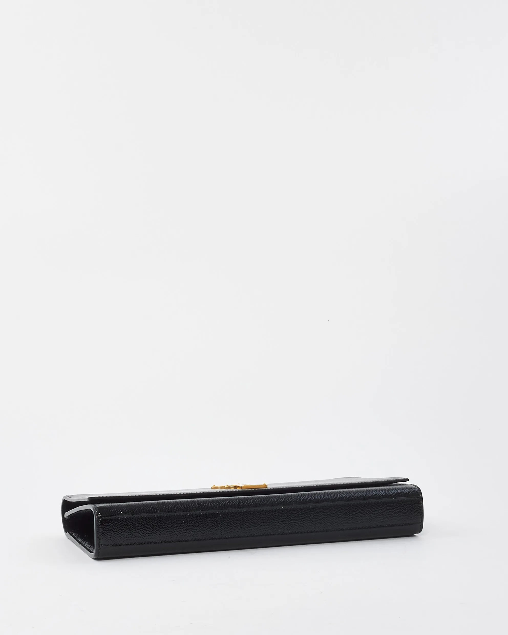 Saint Laurent Black Grained Leather YSL Logo Embossed Clutch