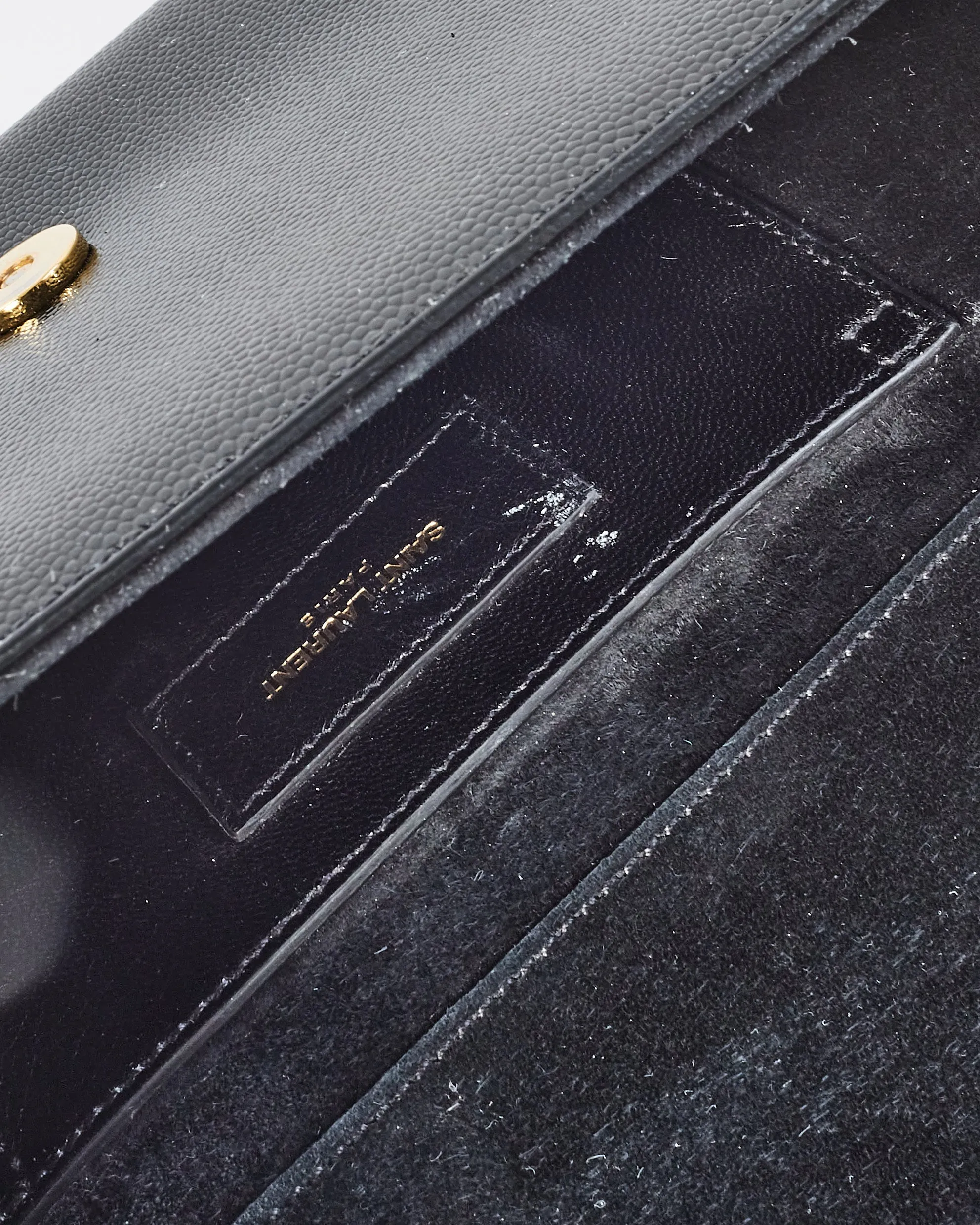 Saint Laurent Black Grained Leather YSL Logo Embossed Clutch