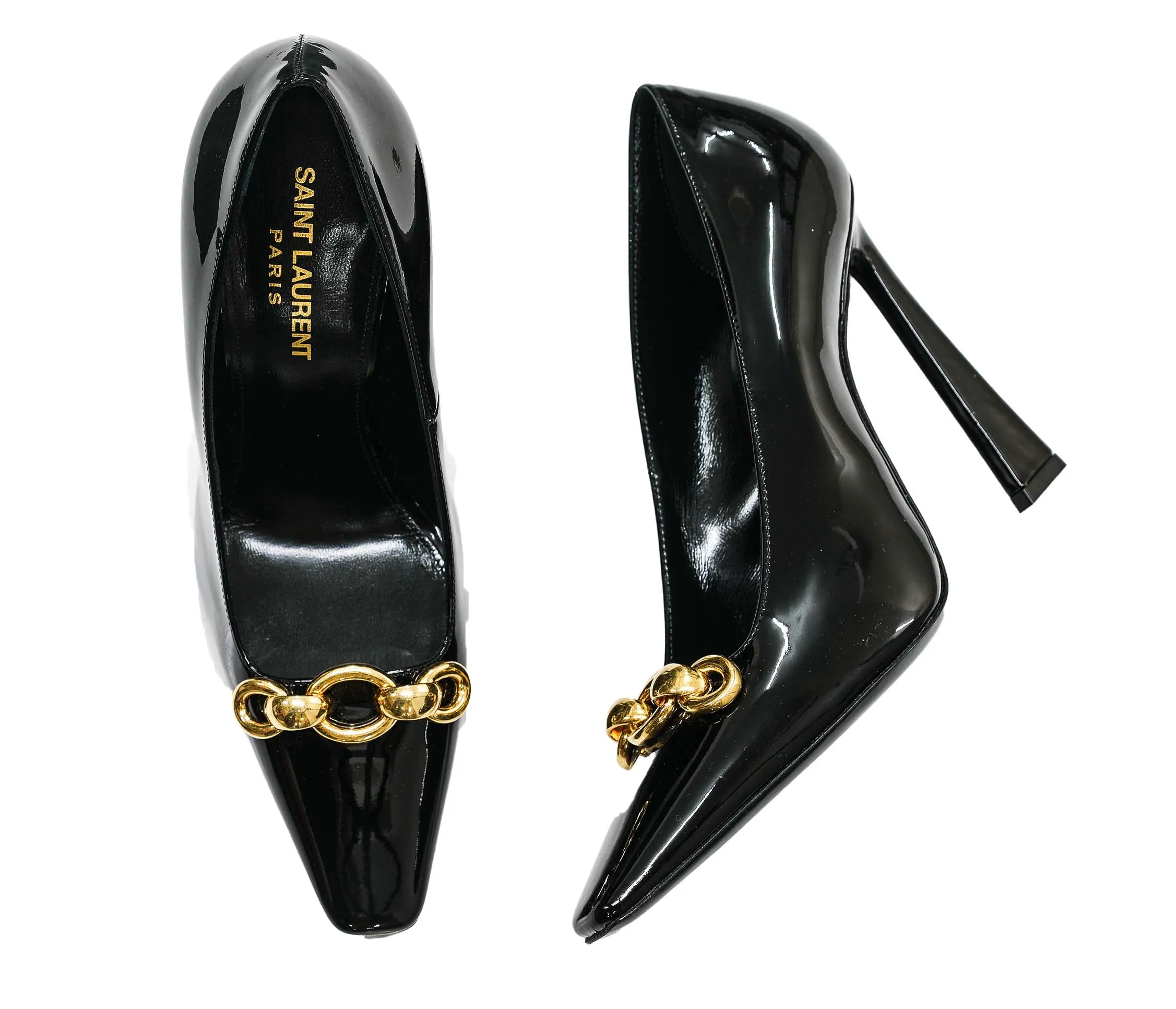 Saint Laurent Women's Black Patent Chain Pump 716572 Silvana 110 Pump  - 50% OFF