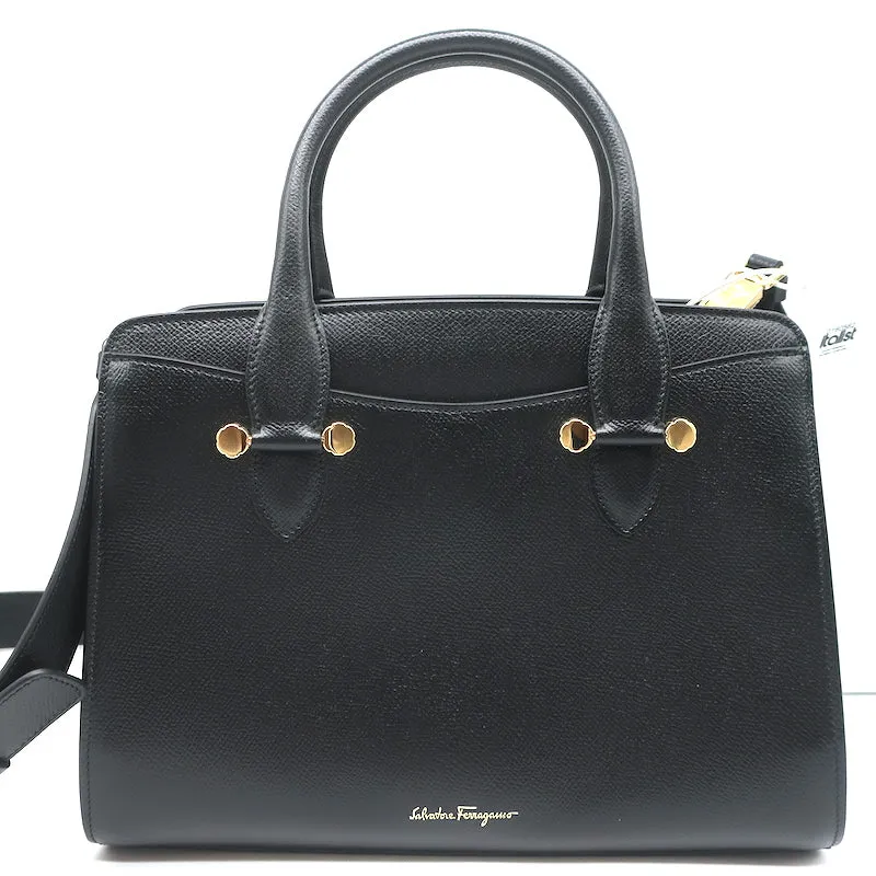 Salvatore Ferragamo Today Small Satchel Black Pebbled Leather Crossbody NEW