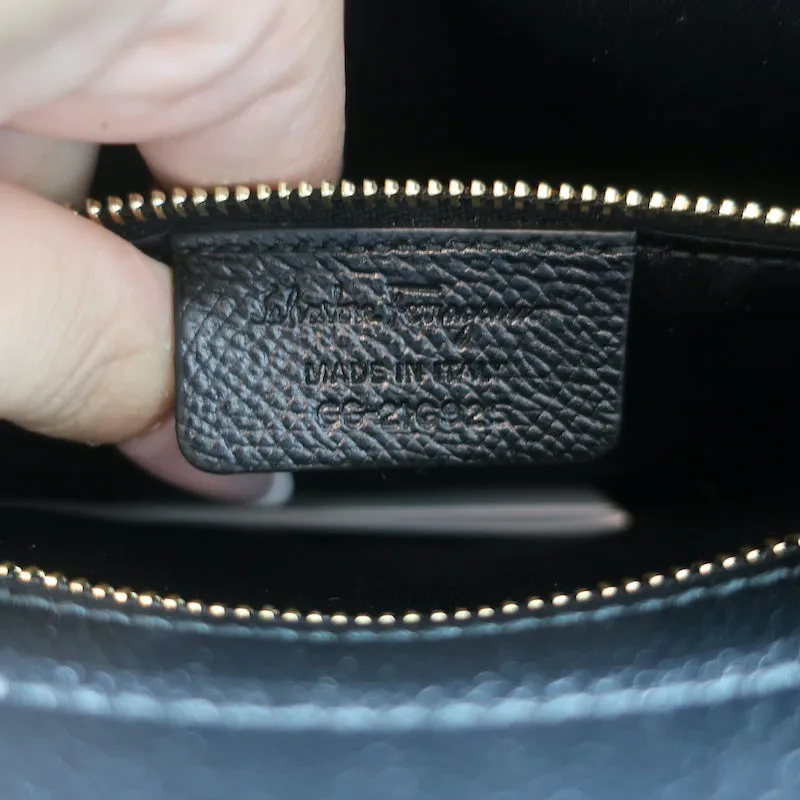 Salvatore Ferragamo Today Small Satchel Black Pebbled Leather Crossbody NEW