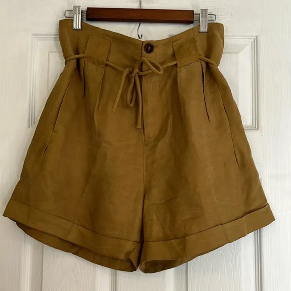 SCOTCH &amp; SODA STAY SUNNY HIGH WAISTED PAPER BAG SHORTS COCONUT SHELL BRN SIZE M