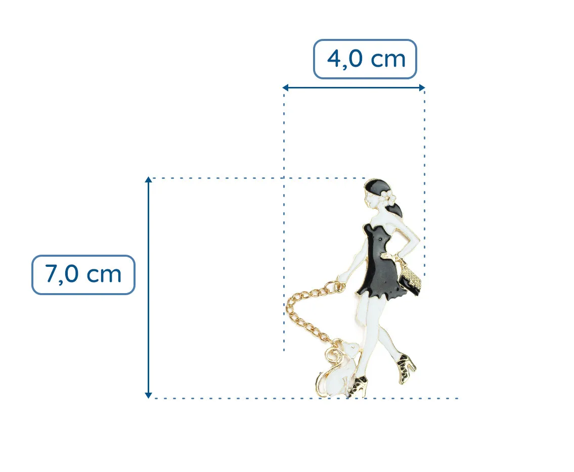 Set of 3 Brooches - Girl with a Cat, Ornament and Black Handbag