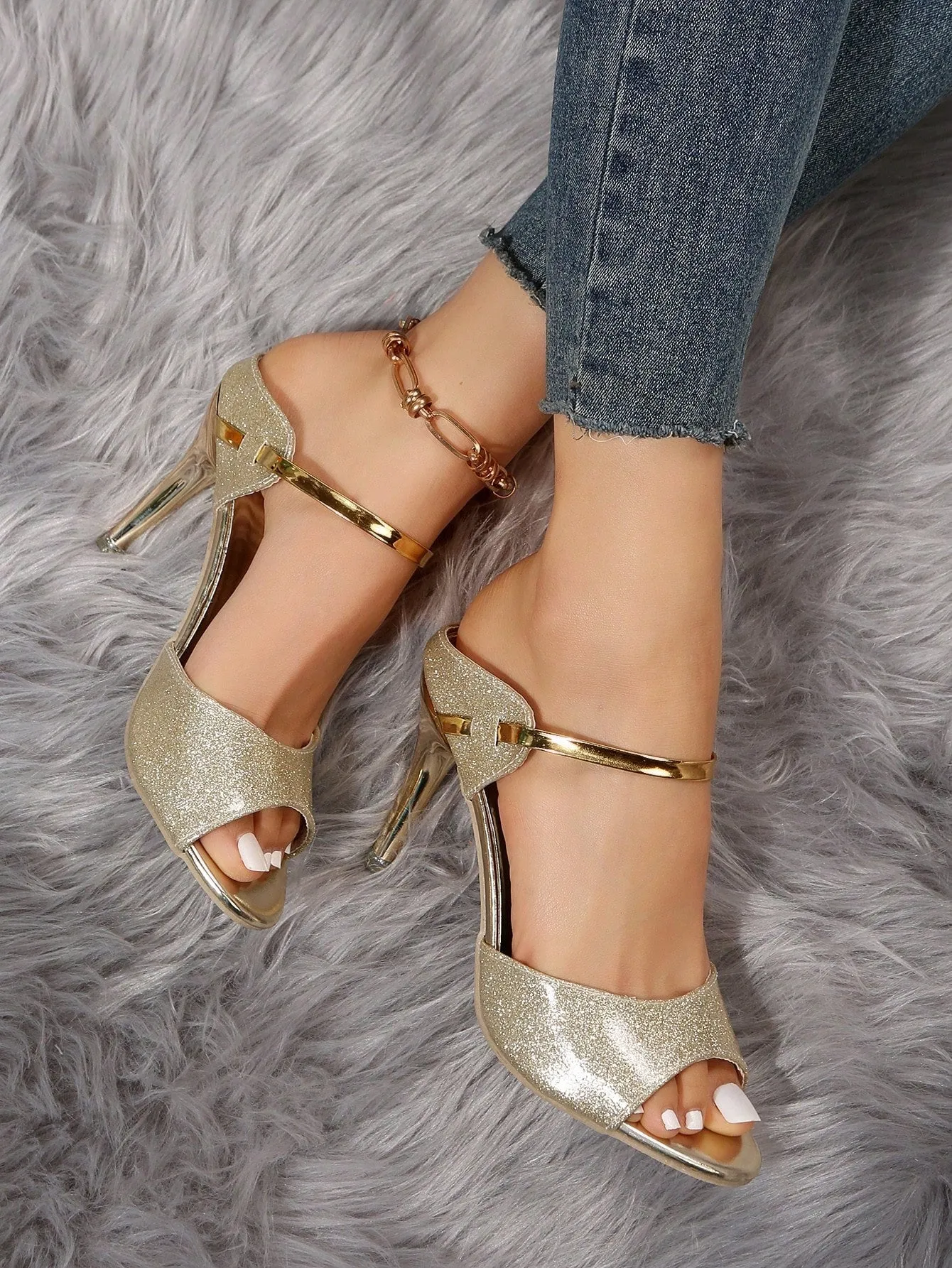 Sexy High Heel Women's Slippers, Open Toe With Fashionable Thin Heels And Ankle Strap, Suitable For Clubbing