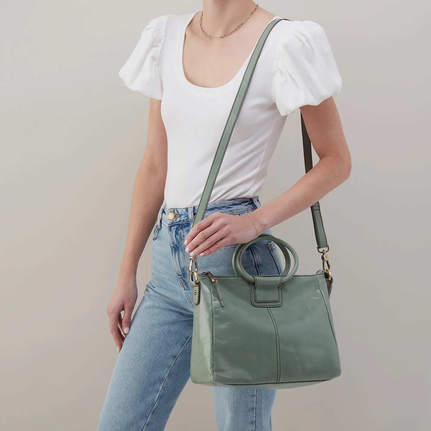 Sheila Medium Satchel In Polished Leather - Jade