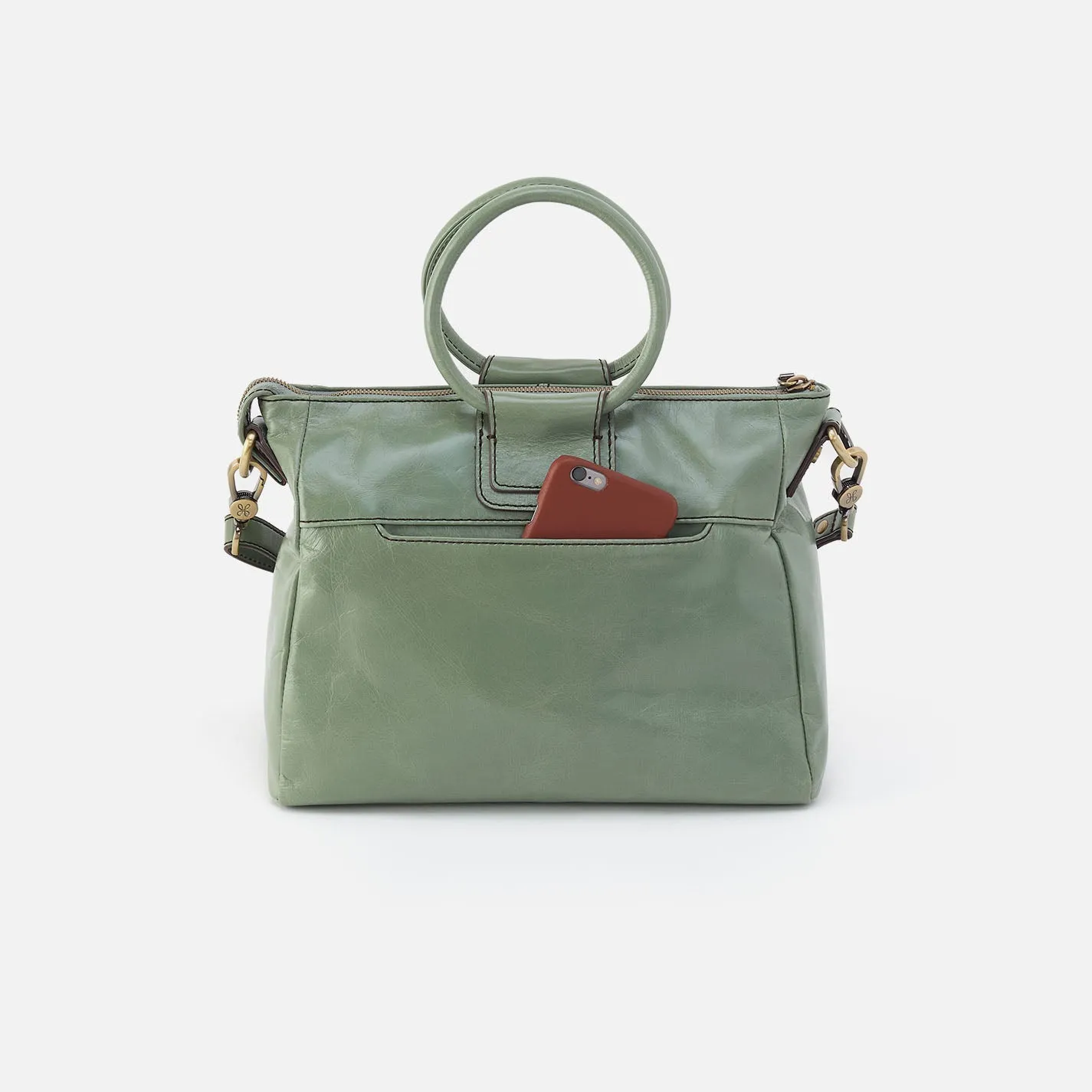 Sheila Medium Satchel In Polished Leather - Jade