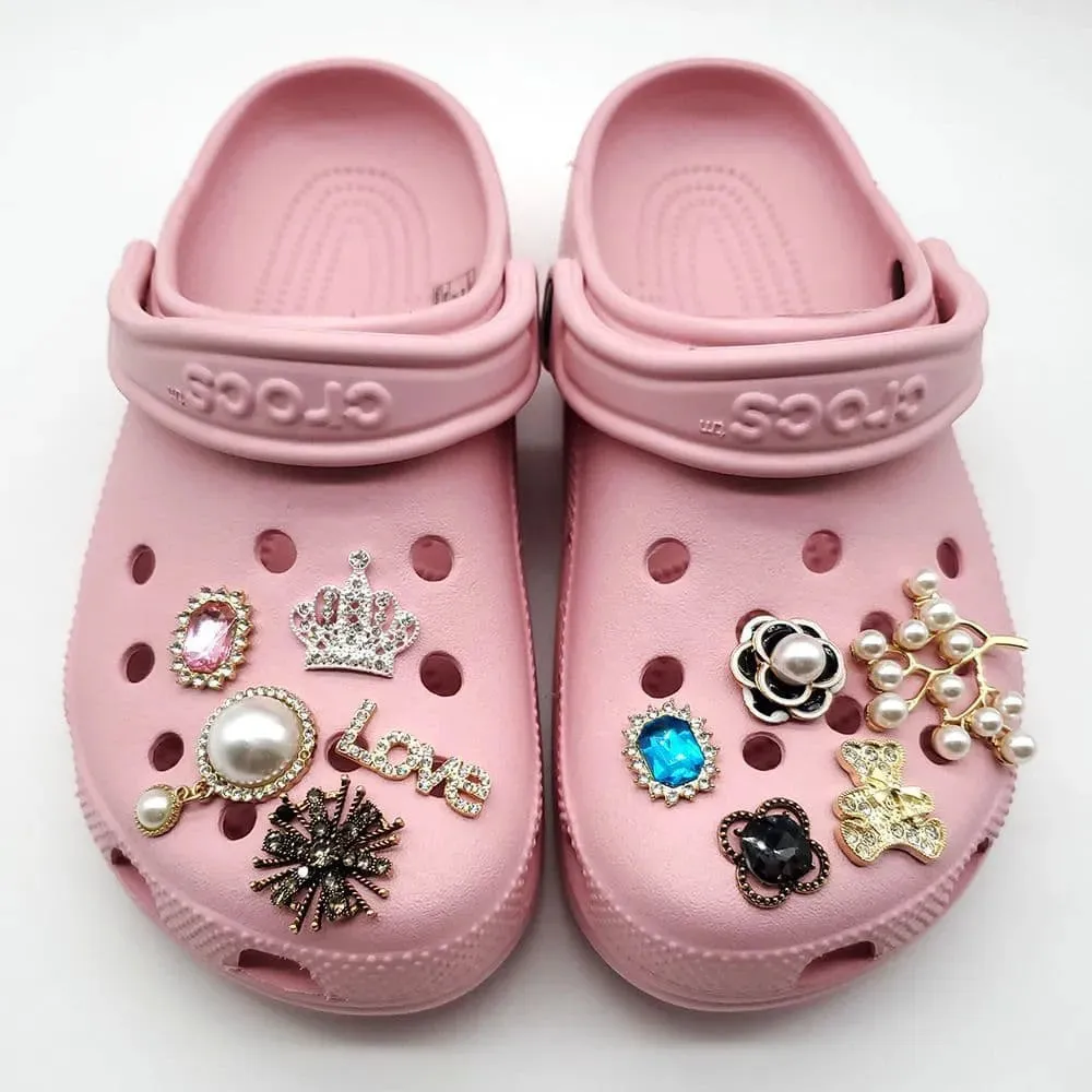 Shoe charms - 2 Gold stars with embedded gems