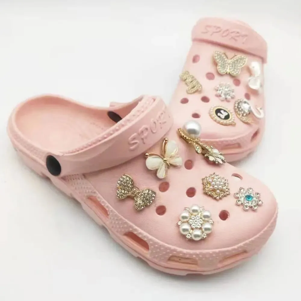 Shoe charms - 2 Gold stars with embedded gems
