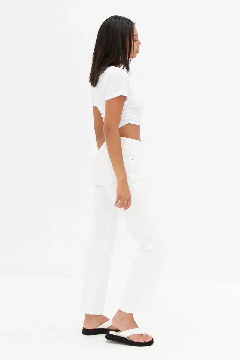 Side Ruche Crop - White