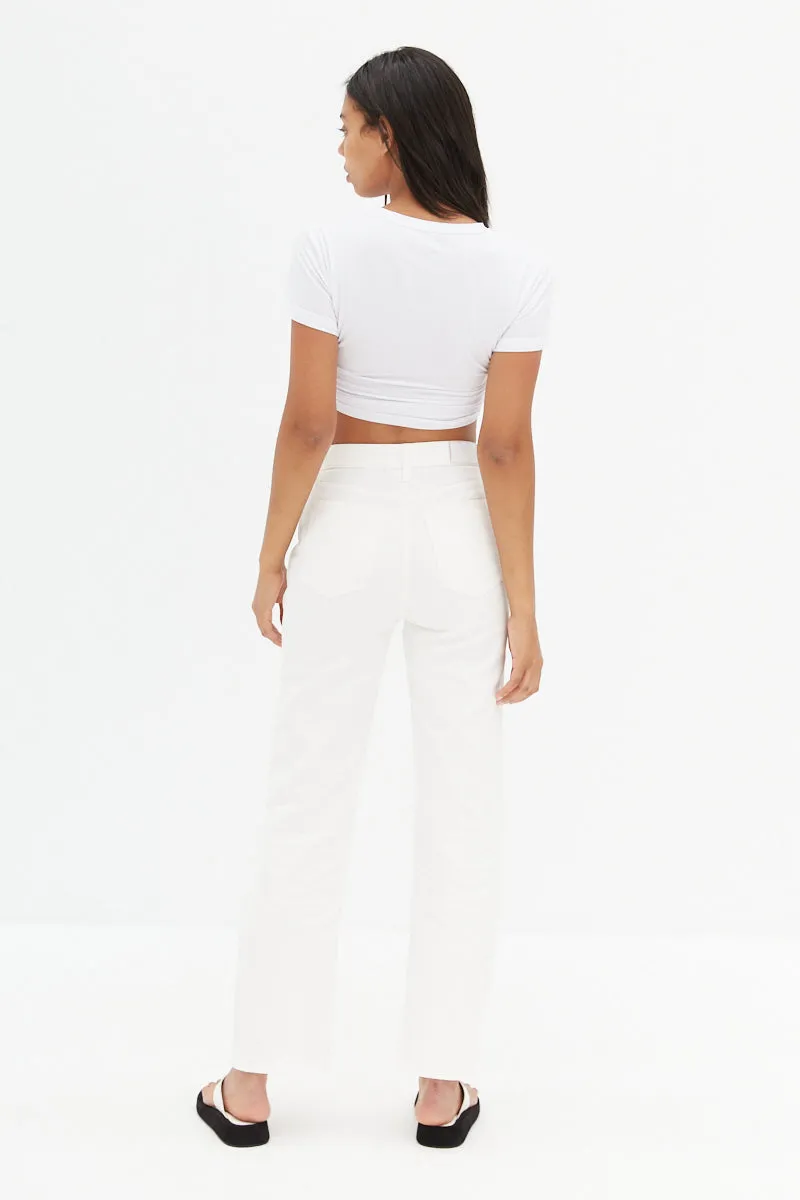 Side Ruche Crop - White