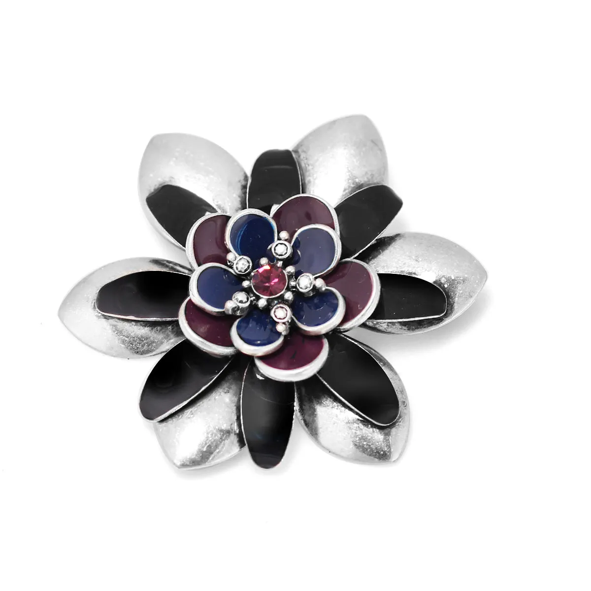 SILVER BLACK BLUE AND PURPLE FLOWER BROOCHES PINS PINS & ACCS. #214BL4201 (1D3)
