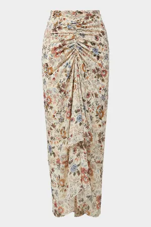 Sira Floral Silk-Georgette Skirt in Ecru Multi