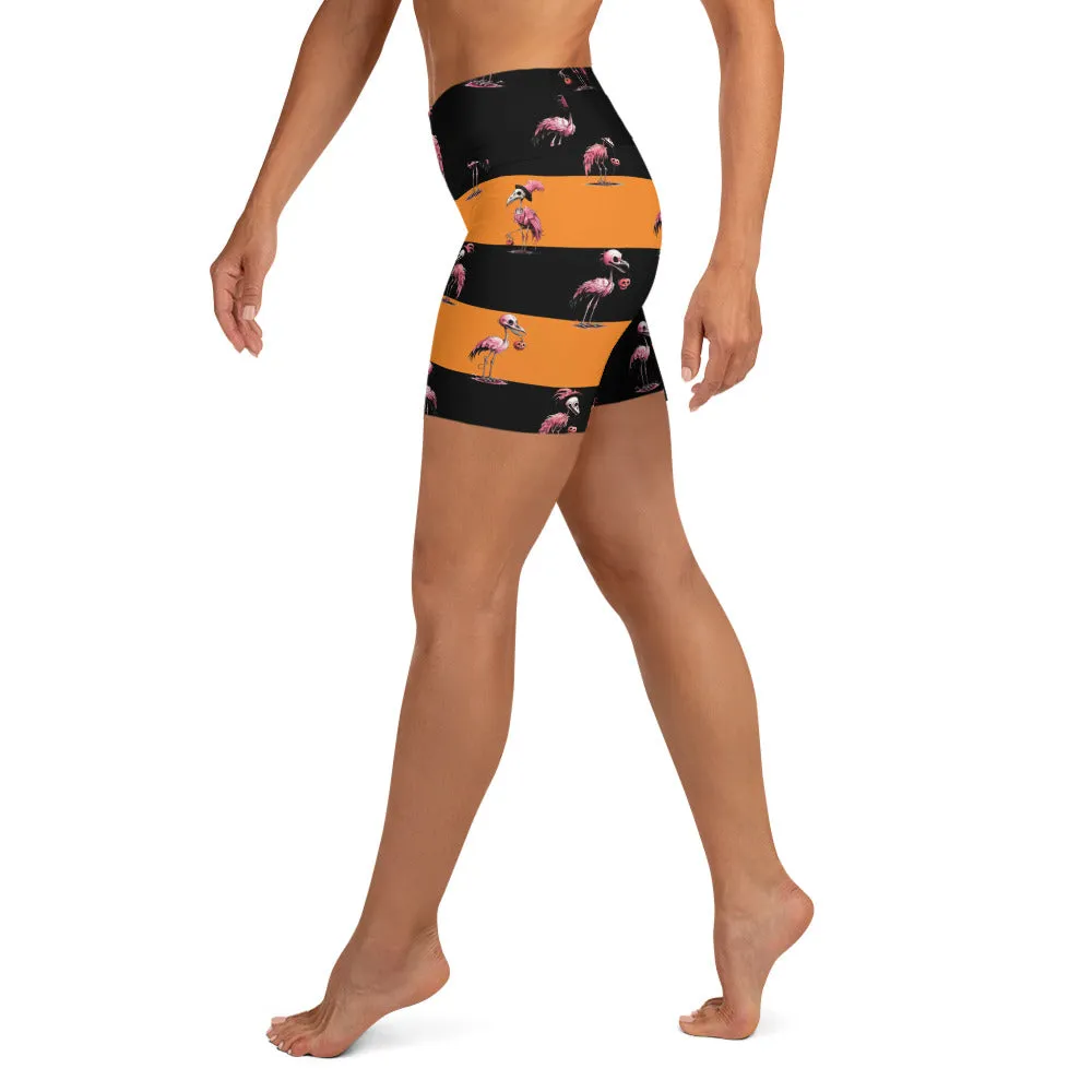 Skeleton Flamingos Yoga Shorts