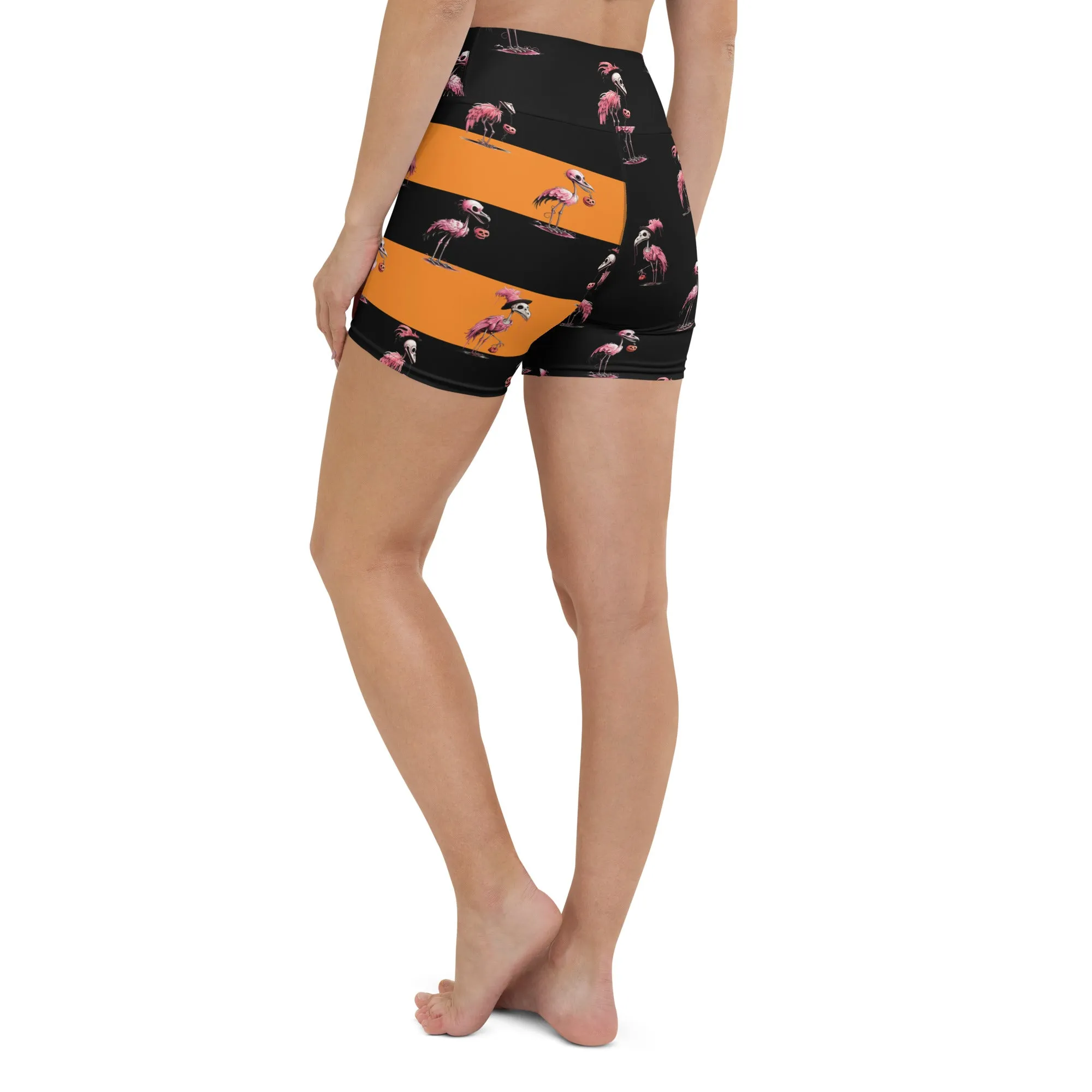 Skeleton Flamingos Yoga Shorts