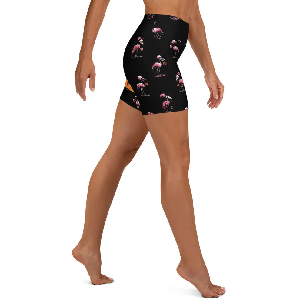 Skeleton Flamingos Yoga Shorts
