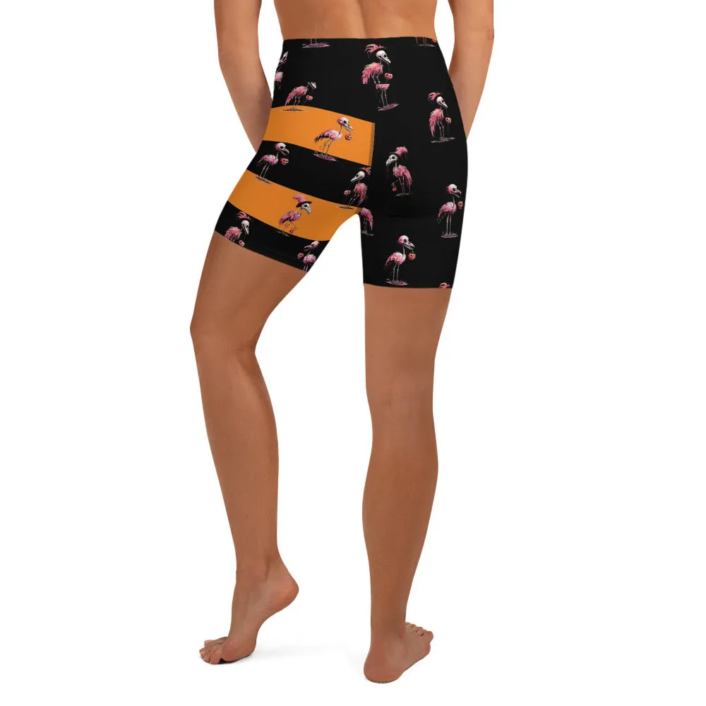 Skeleton Flamingos Yoga Shorts