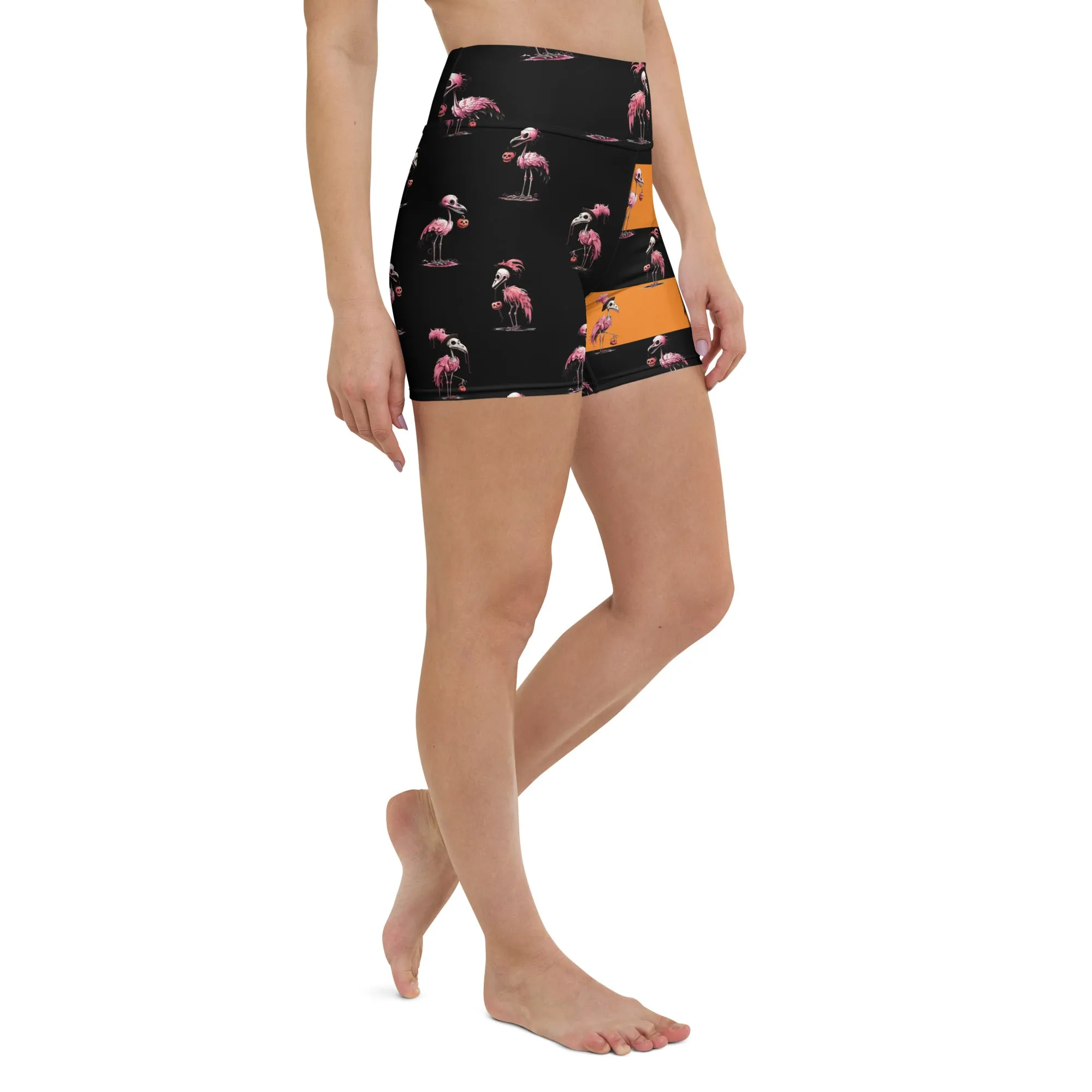 Skeleton Flamingos Yoga Shorts