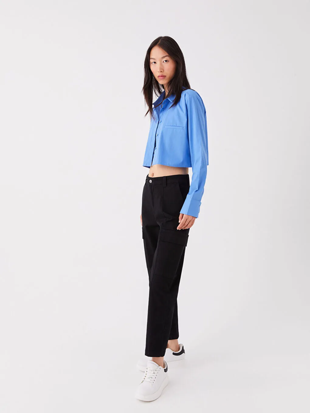 Slim Fit Gabardine Women Cargo Pants