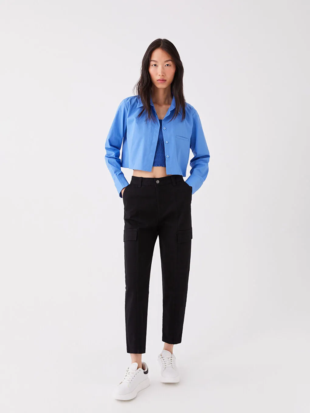 Slim Fit Gabardine Women Cargo Pants