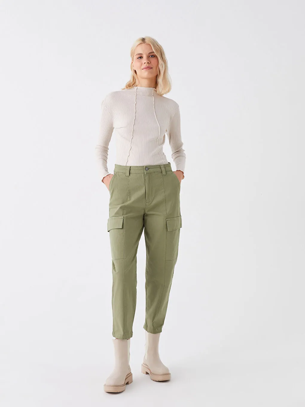 Slim Fit Gabardine Women Cargo Pants