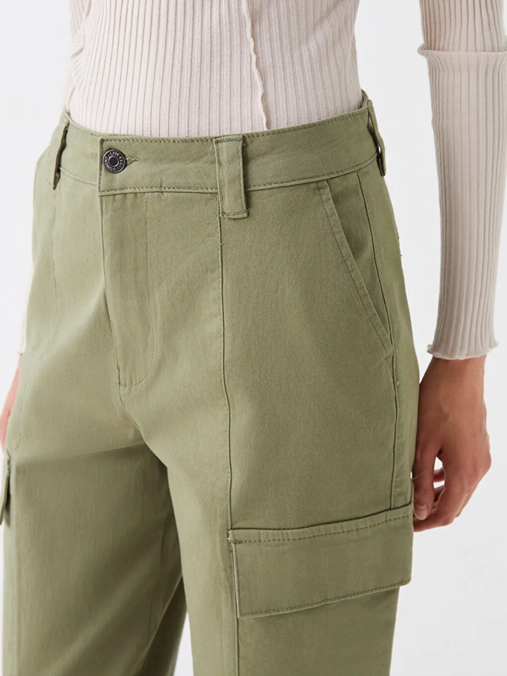 Slim Fit Gabardine Women Cargo Pants