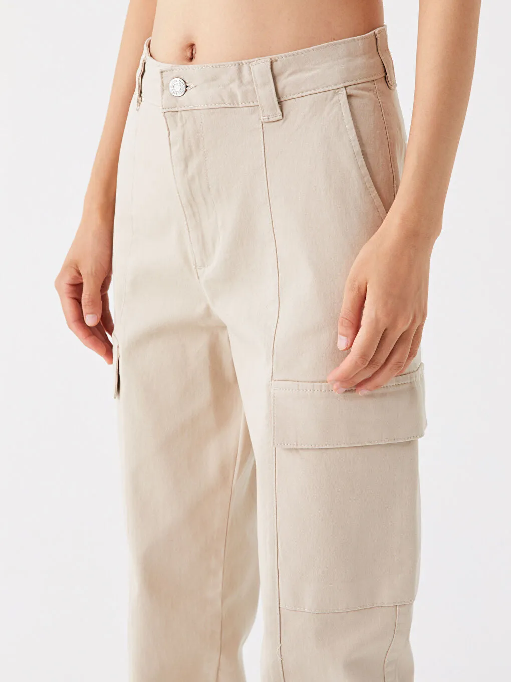 Slim Fit Gabardine Women Cargo Pants