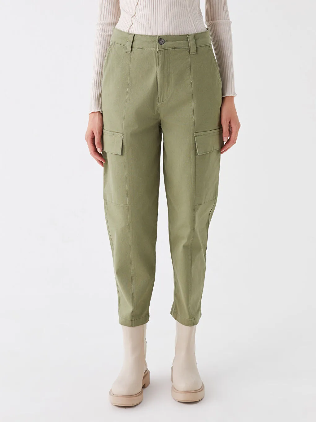 Slim Fit Gabardine Women Cargo Pants