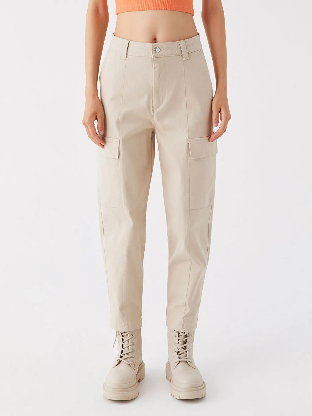 Slim Fit Gabardine Women Cargo Pants