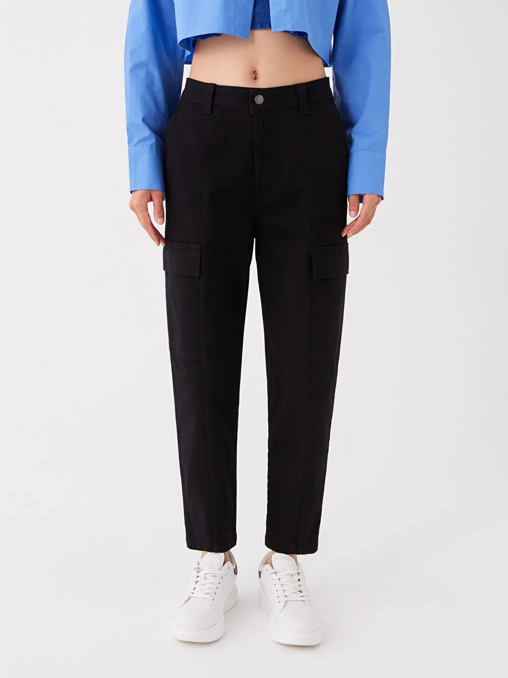 Slim Fit Gabardine Women Cargo Pants