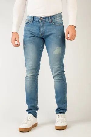 Slim Fit Tampered Blue Jeans