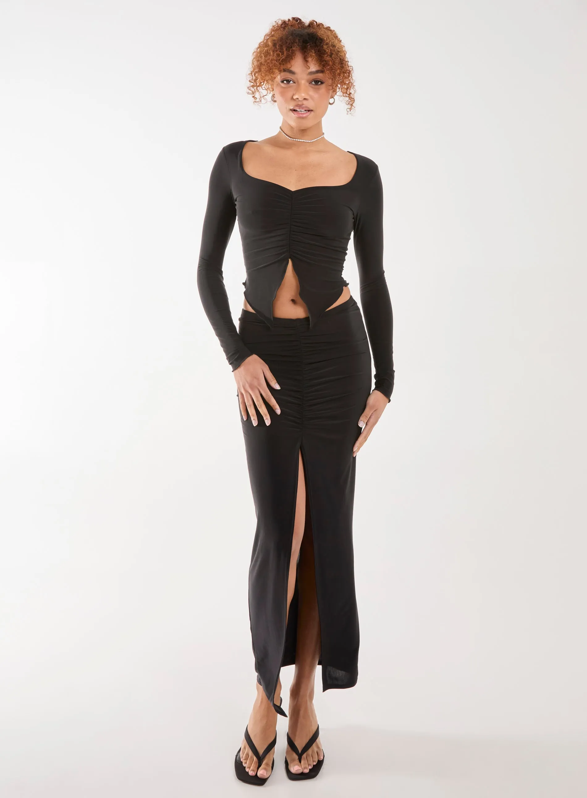 Slinky Ruched Maxi Skirt
