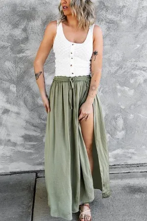 Slit Drawstring Maxi Skirts