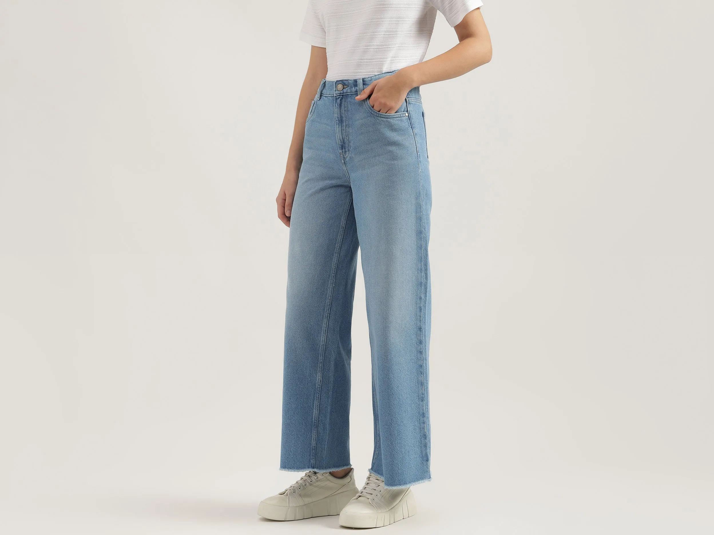Solid Wide Leg Fit Jeans