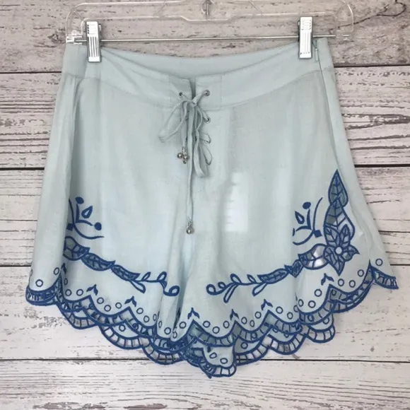 SOMEDAYS LOVIN Azul Cutwork Print Tie Shorts XS